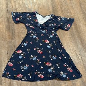 Mix By 41 Hawthorn Womens Navy V-Neck Fit & Flare Dress Size Medium
